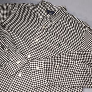 Polo Ralph Lauren Shirt Size XLTG Custom Fit Brown/White Checkered Green Horse